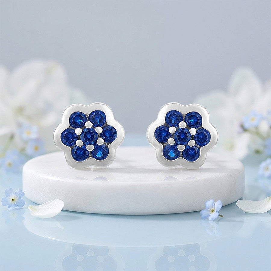 Classic Blue Floral 925 Sterling Silver Stud for Women