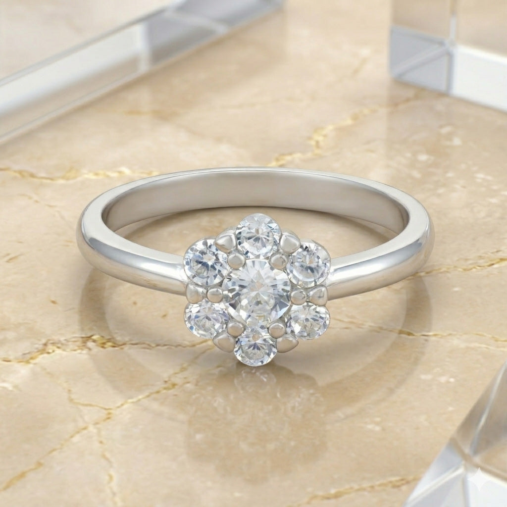 Classic Daisy Sparkle 925 Sterling Silver Ring for Women