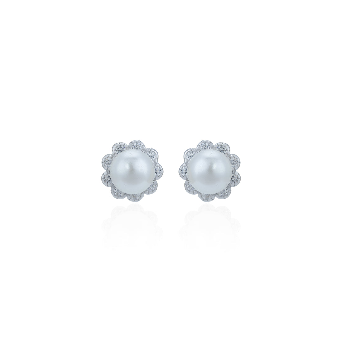 Classic Floral 925 Sterling Silver Pearl Stud for Women