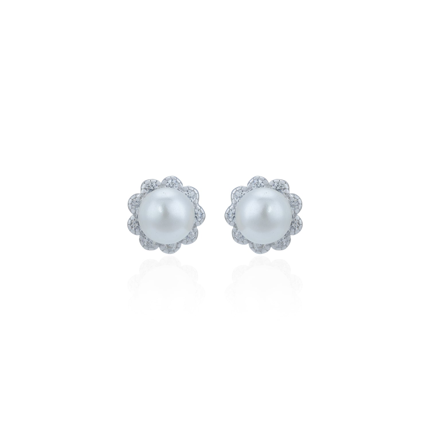 Classic Floral 925 Sterling Silver Pearl Stud for Women