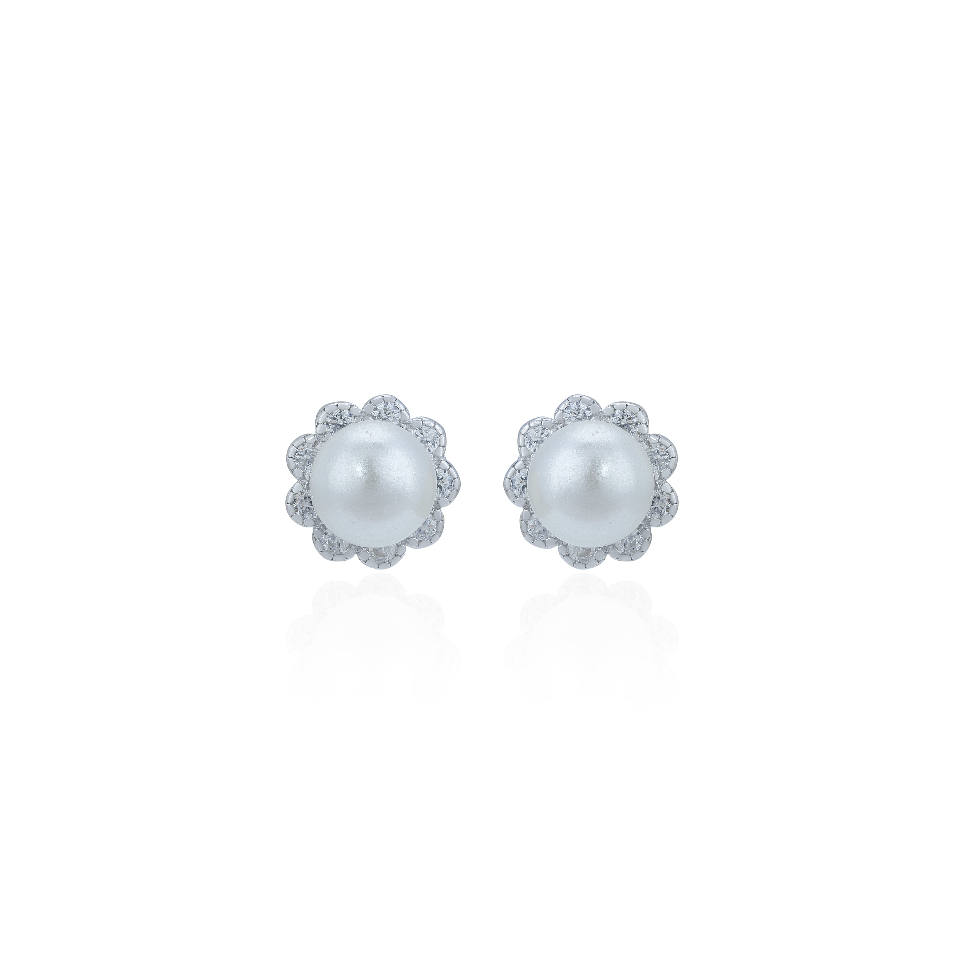 Classic Floral 925 Sterling Silver Pearl Stud for Women