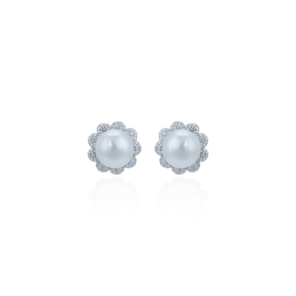 Classic Floral 925 Sterling Silver Pearl Stud for Women