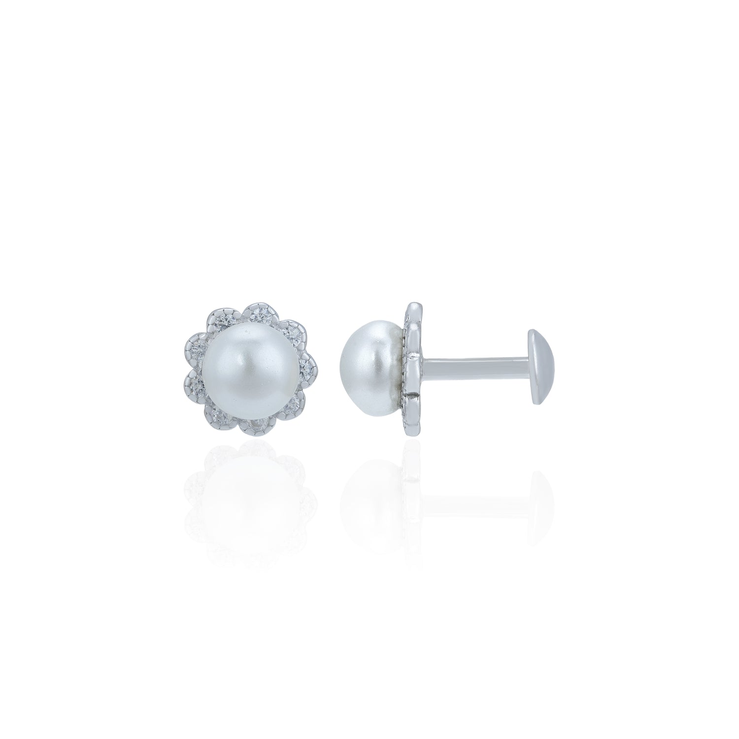 Classic Floral 925 Sterling Silver Pearl Stud for Women