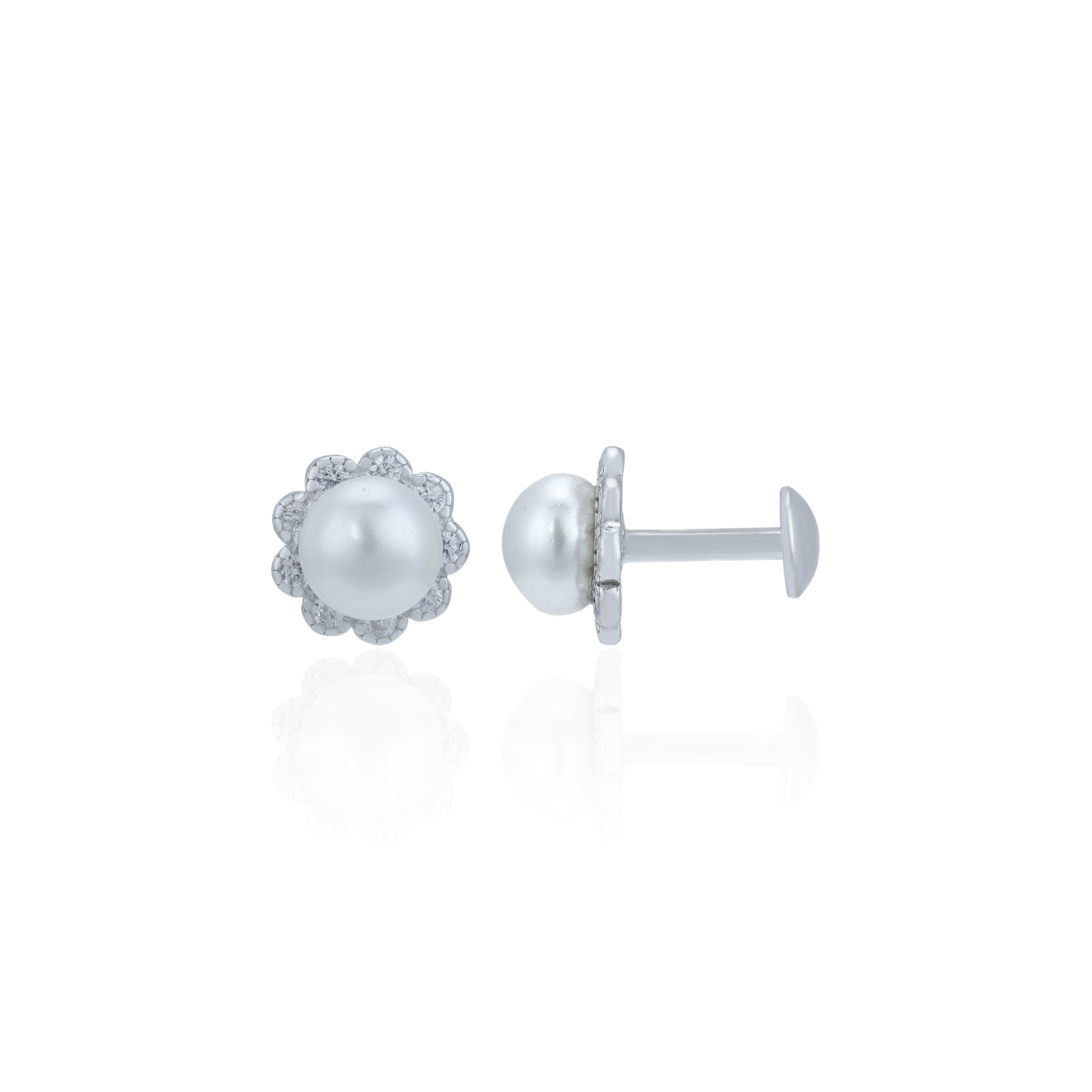 Classic Floral 925 Sterling Silver Pearl Stud for Women