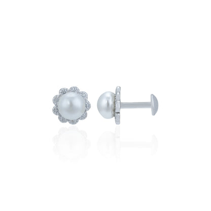 Classic Floral 925 Sterling Silver Pearl Stud for Women