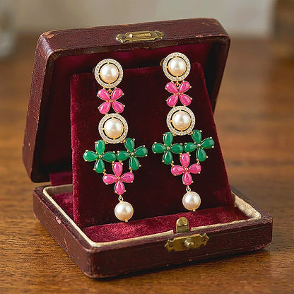 Classic Floral Multicolor Drop Elegance 925 Sterling Silver Earring for Women
