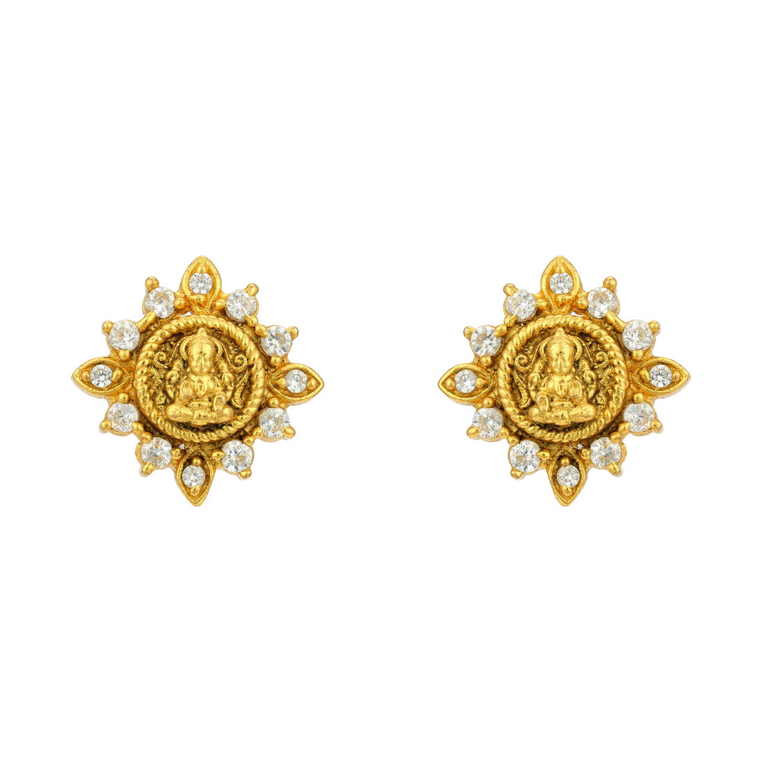 Classic Goddess Lakshmi 925 Sterling Silver CZ Circle Frame Stud for Women