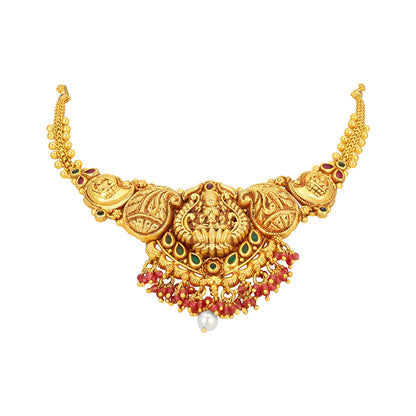 Classic Goddess Lakshmi Mango Motif 925 Sterling Silver Pink Bead Drop Necklace for Women