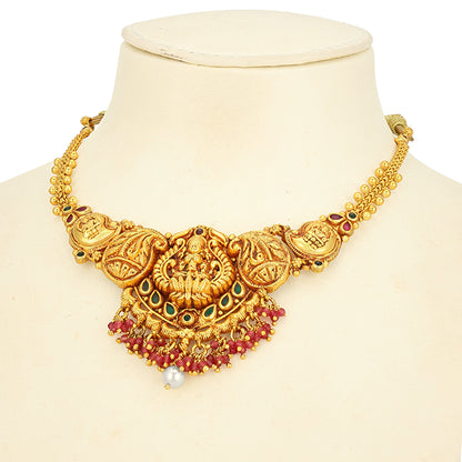 Classic Goddess Lakshmi Mango Motif 925 Sterling Silver Pink Bead Drop Necklace for Women