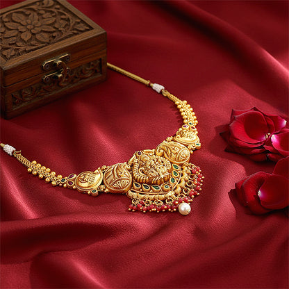 Classic Goddess Lakshmi Mango Motif 925 Sterling Silver Pink Bead Drop Necklace for Women
