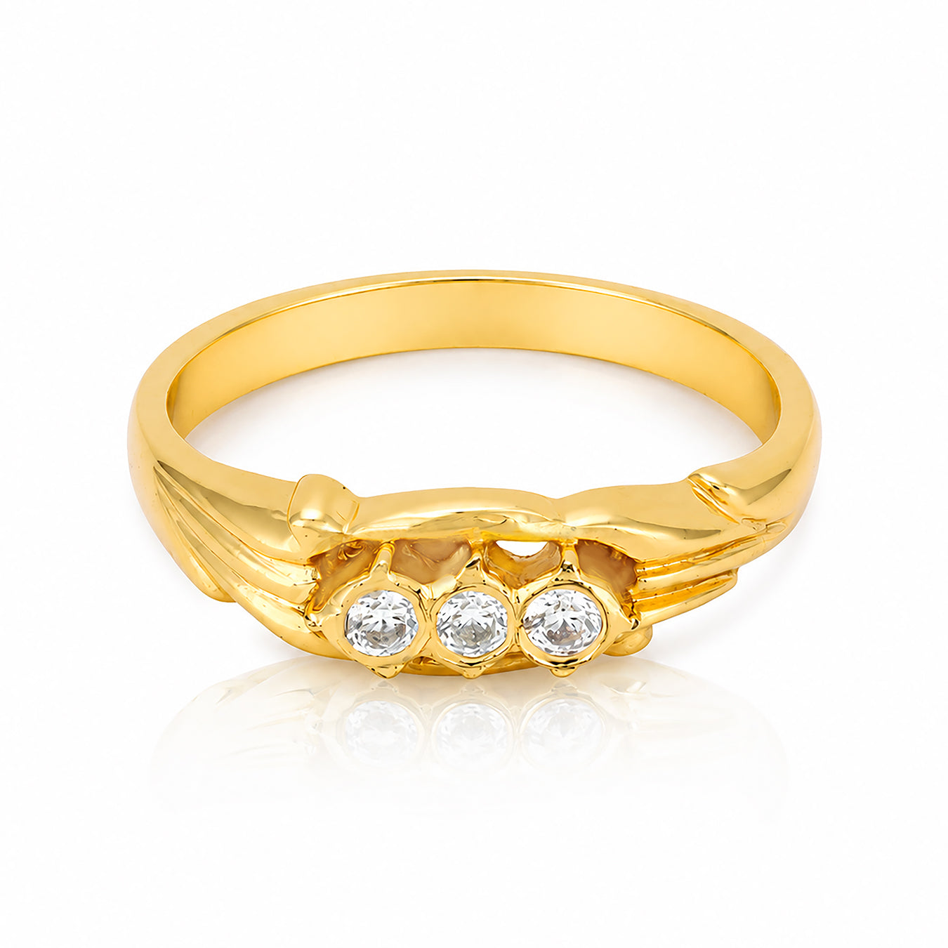 Classic Gold Plated Three Stone Silver Ring