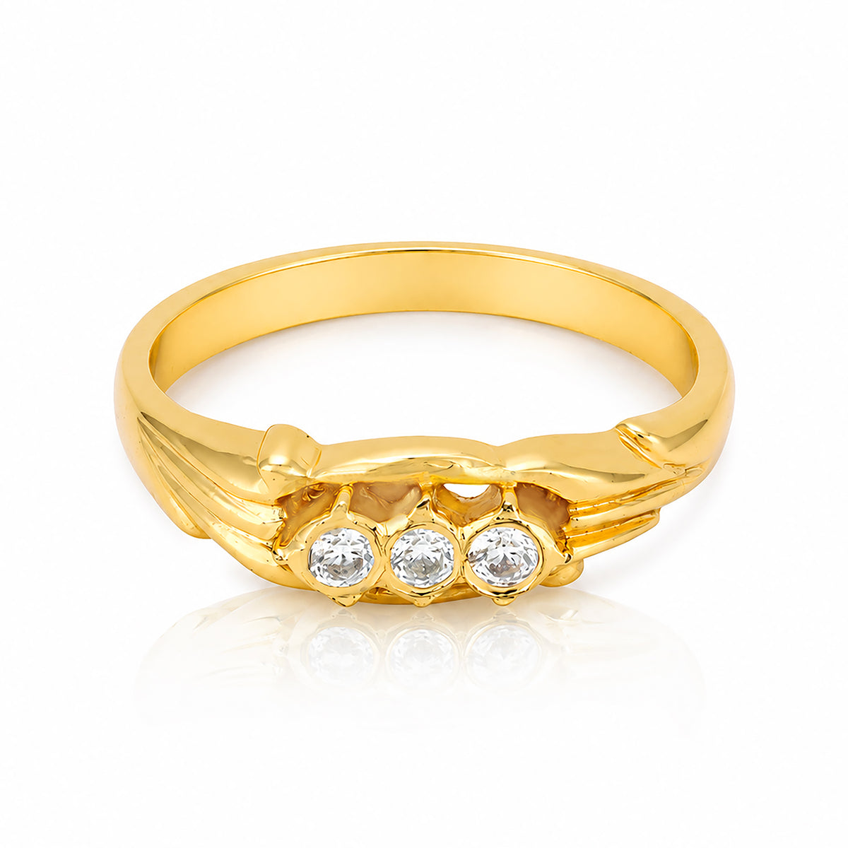 Classic Gold Plated Three Stone Silver Ring