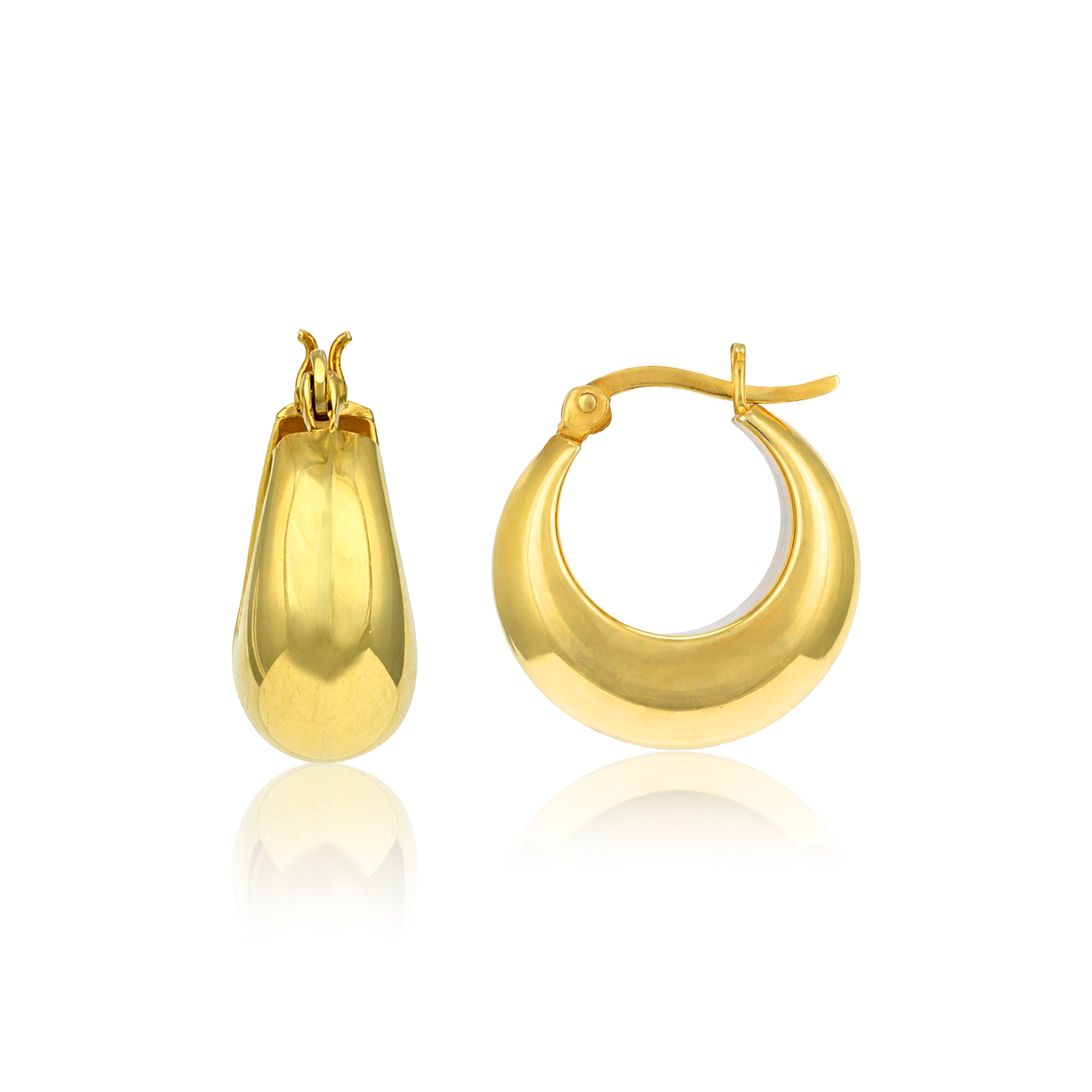 Gold hoop earrings on a white background