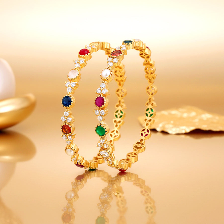 Classic Gold Plated 925 Sterling Silver CZ Multistone Bangle for Women