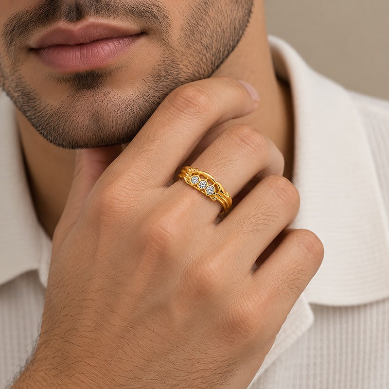 Classic Gold Plated Three Stone Silver Ring