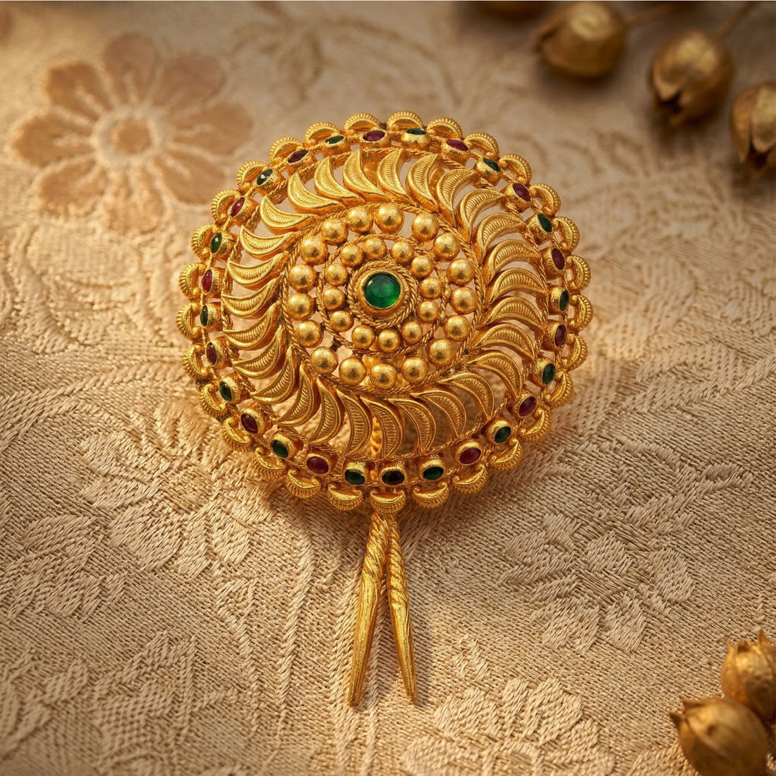 Classic Green Bloom Temple 925 Sterling Silver Jada Pin for Women