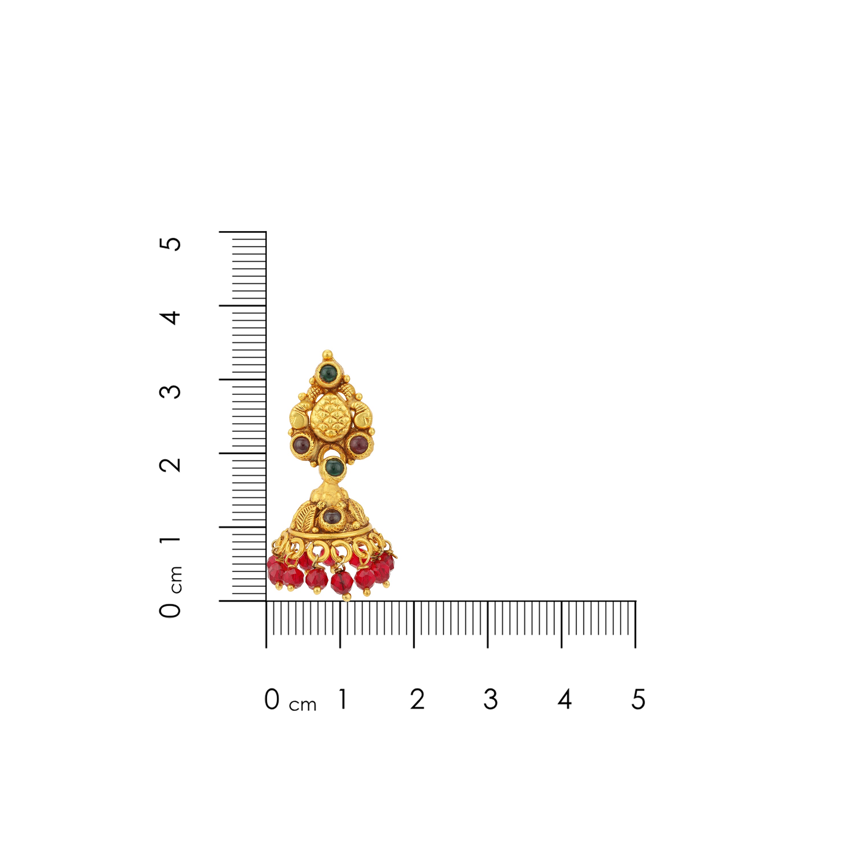 Classic Green Red Stone Gold Plated Red Bead Drop 925 Sterling Silver Jhumka for Women