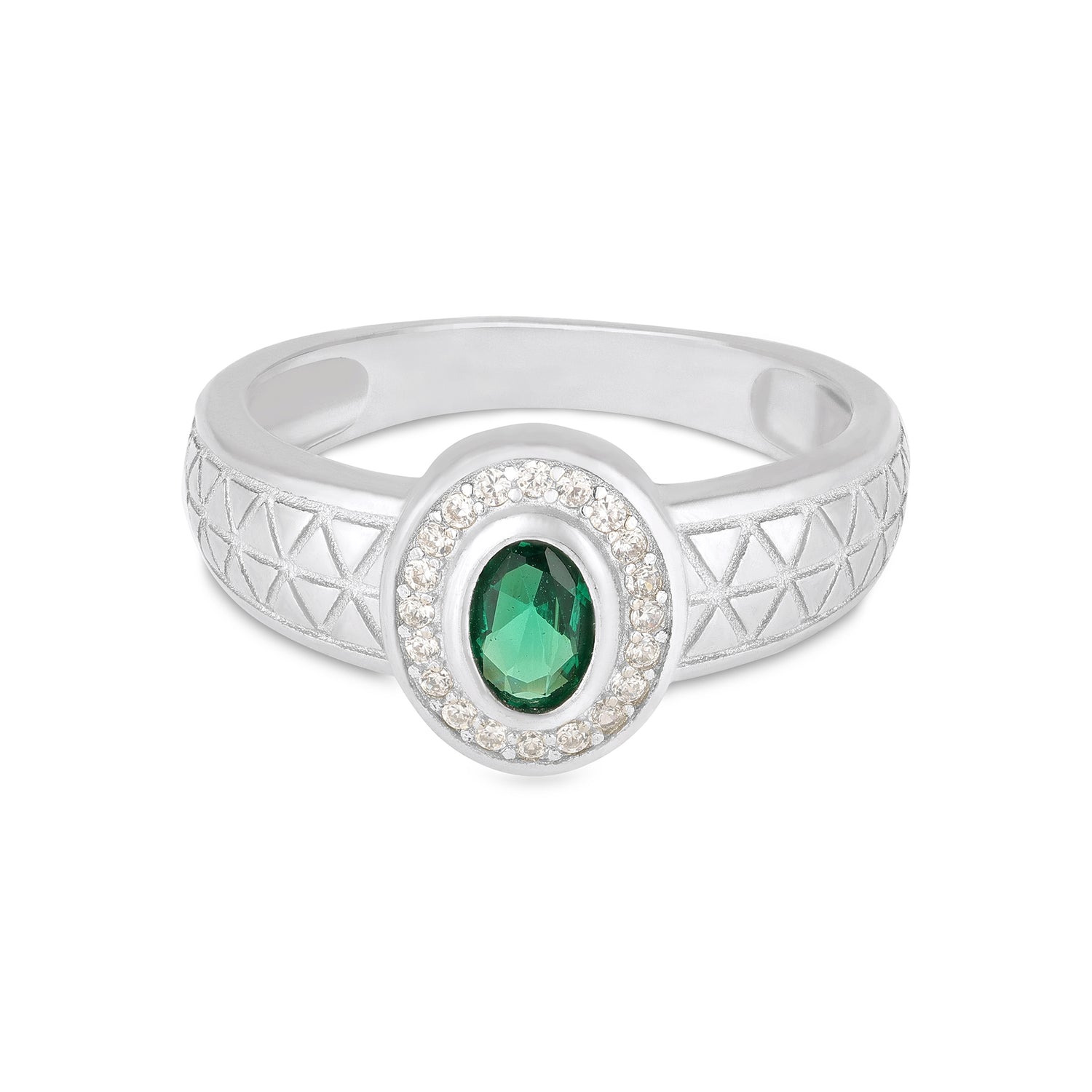 Classic Green Stone 925 Sterling Silver Oval Ring for Men