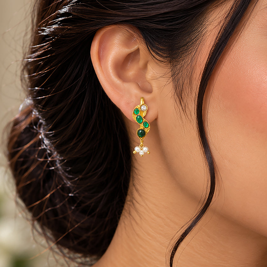 Classic Green Stone Peacock Head 925 Sterling Silver Pearl Drop Earrings for Women