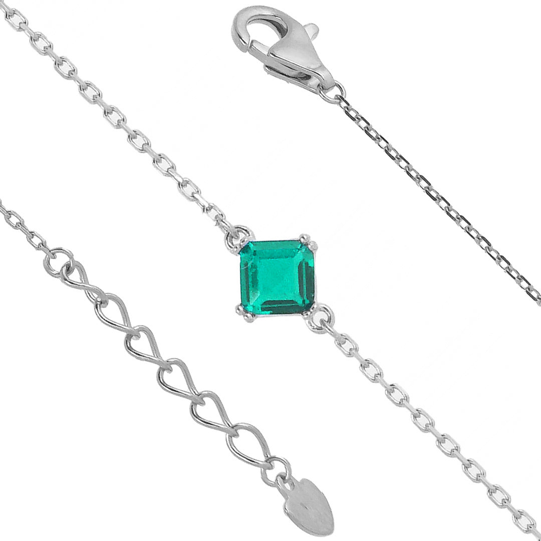 Classic Green Stone Rhodium Bracelet