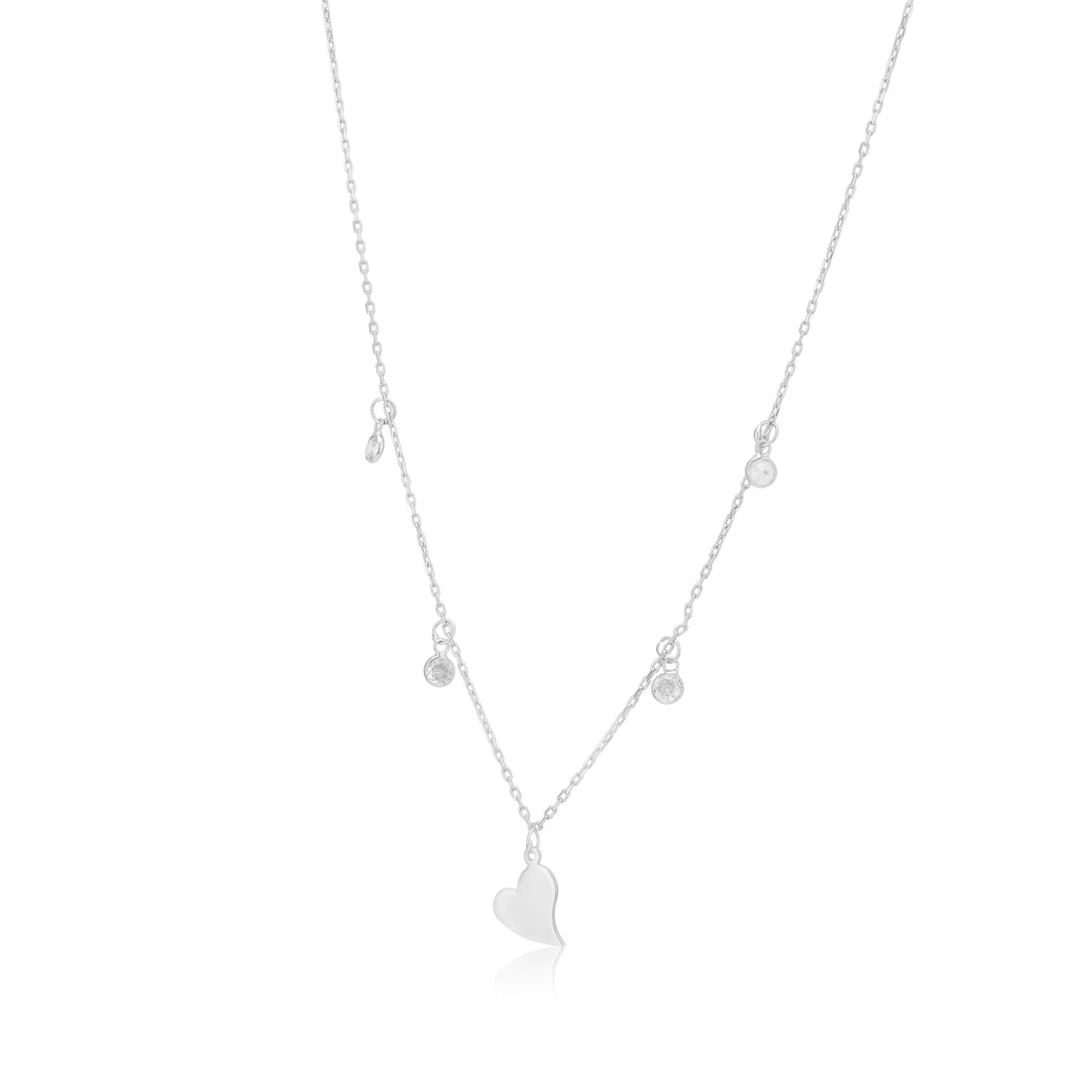 Classic Heart Rhodium 925 Stone Charm Chain Pendants
