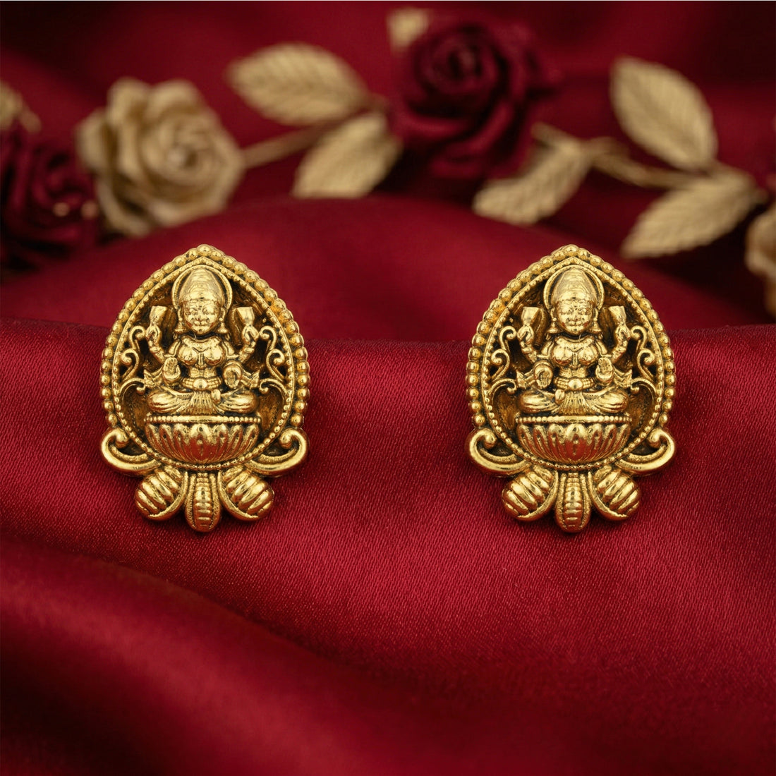 Classic Lotus Lakshmi 925 Sterling Silver Gold Plated Earring for Women
