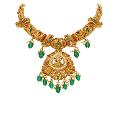Classic Peacock Motif Goddess Lakshmi Drop 925 Sterling Silver Necklace for Women