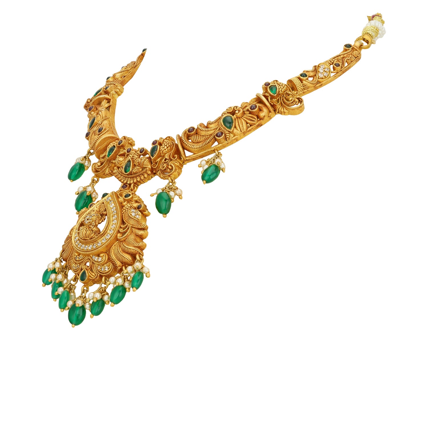 Classic Peacock Motif Goddess Lakshmi Drop 925 Sterling Silver Necklace for Women