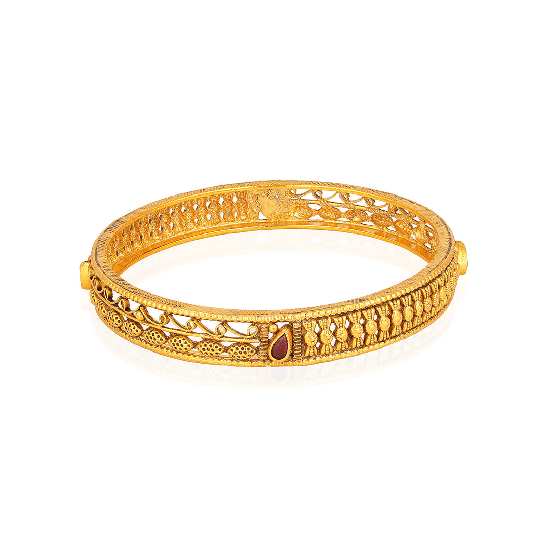 Classic Round 925 Sterling Silver Red Stone Bangle for women