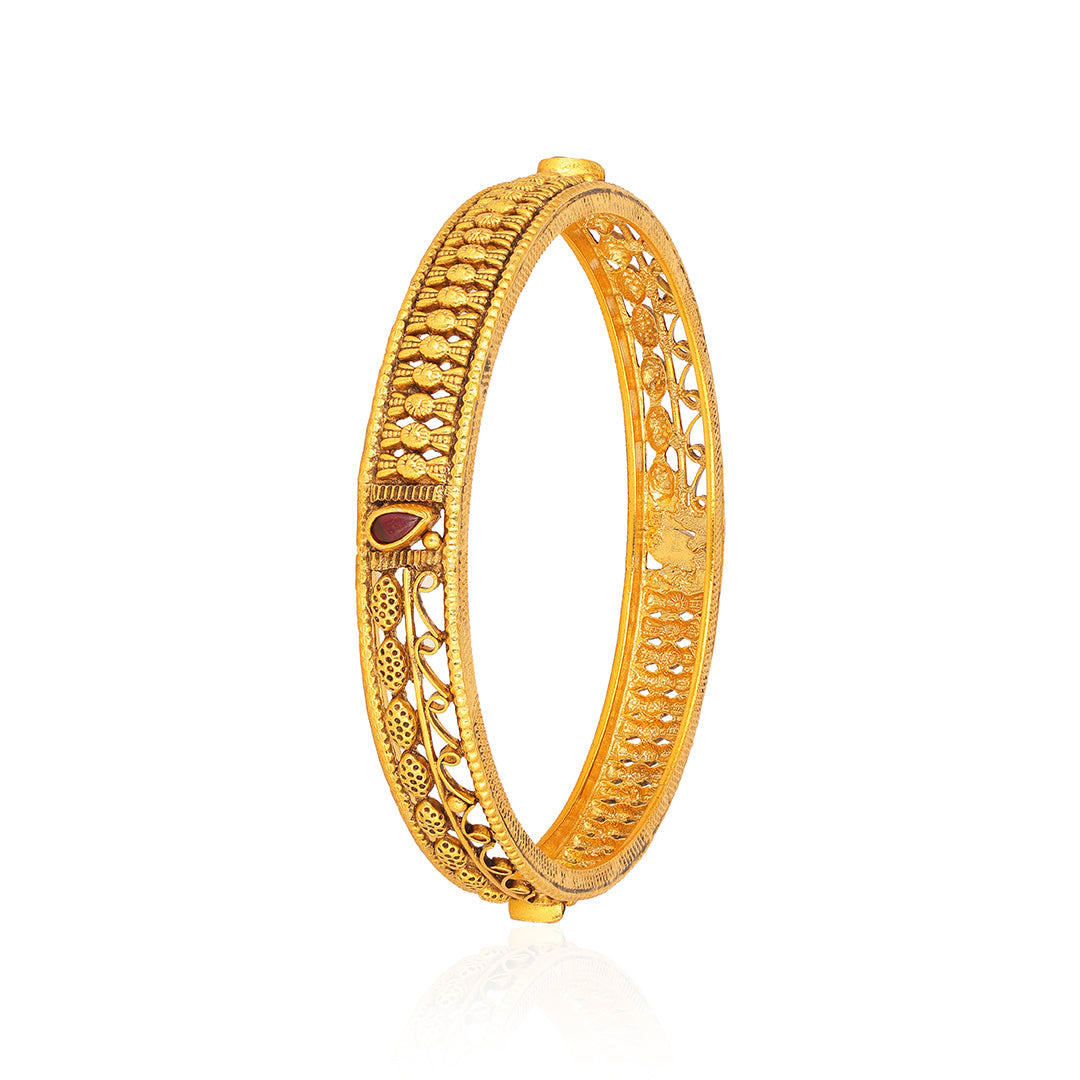 Classic Round 925 Sterling Silver Red Stone Bangle for women