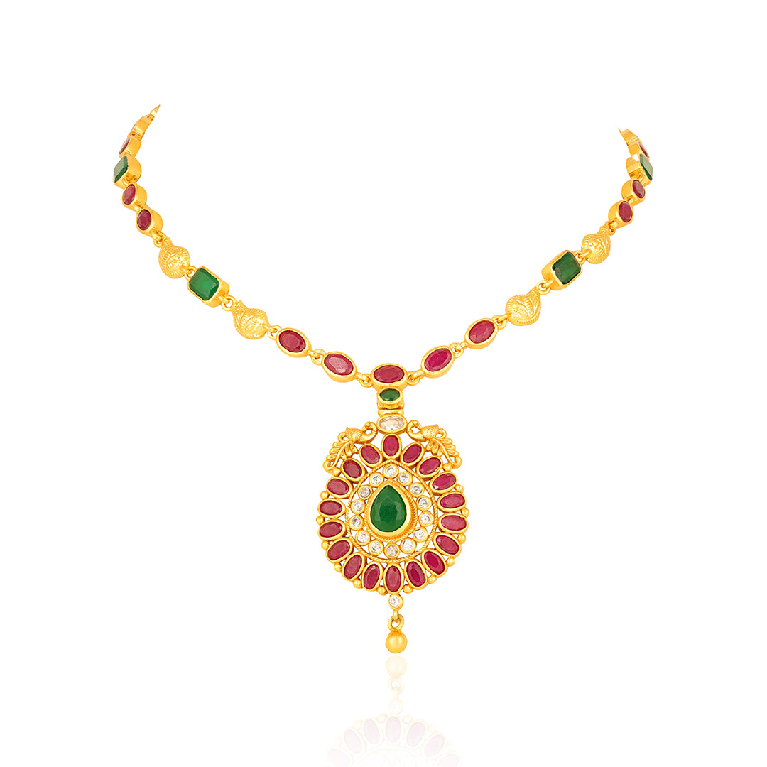Classic Ruby Emerald  925 Sterling Silver Floral Drop Necklace for women