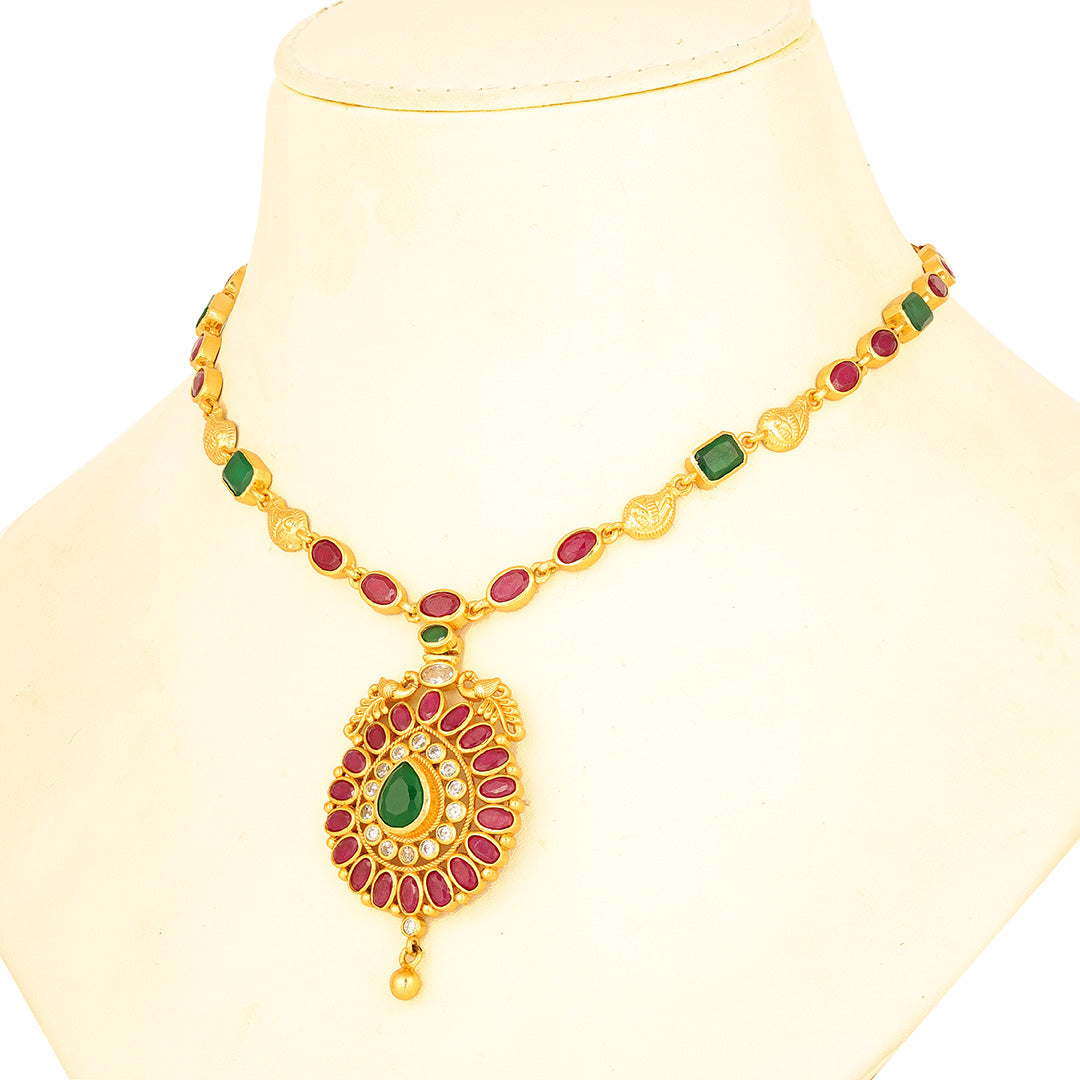 Classic Ruby Emerald  925 Sterling Silver Floral Drop Necklace for women