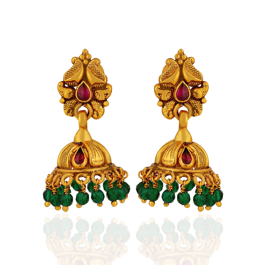 Classic Ruby Mango 925 Sterling Silver Green Bead Jhumka for Women