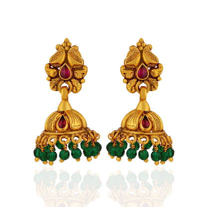 Classic Ruby Mango 925 Sterling Silver Green Bead Jhumka for Women
