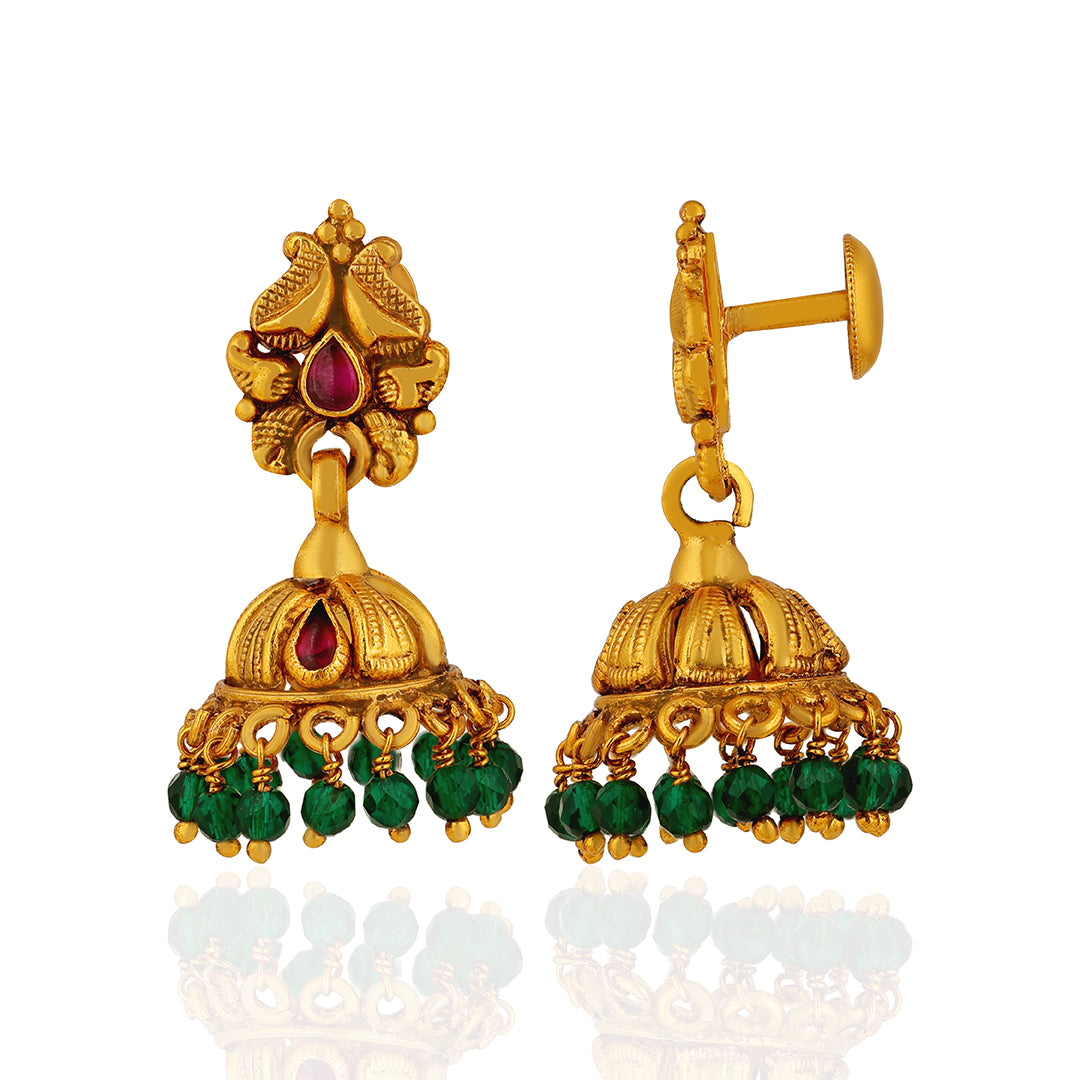 Classic Ruby Mango 925 Sterling Silver Green Bead Jhumka for Women