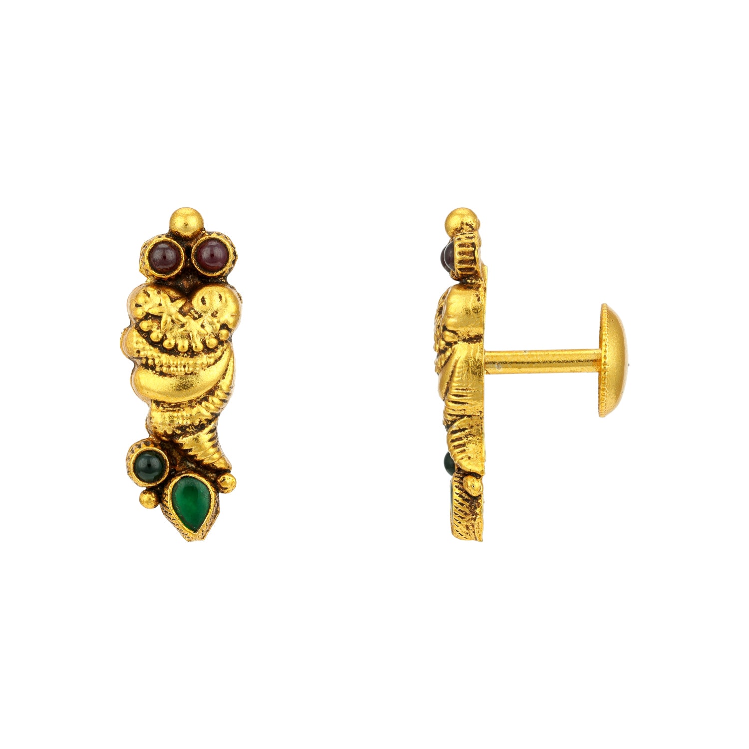 Classic Temple Style 925 Sterling Silver Red Green Stone Earring for Women