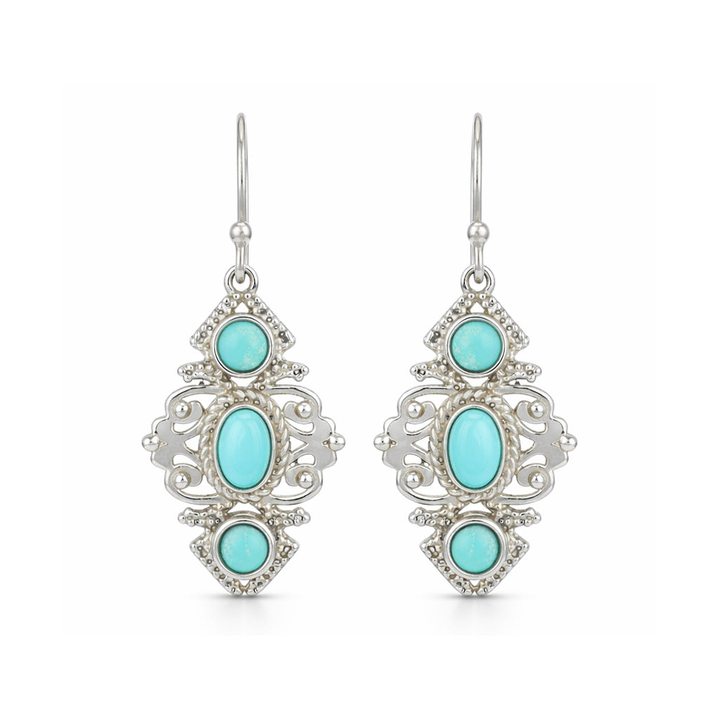 Pair of earrings with turquoise stones on a white background