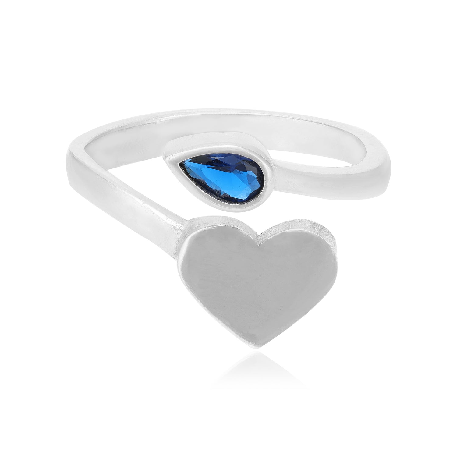 Classy Heart  Rhodium Plated Blue Detail Ring