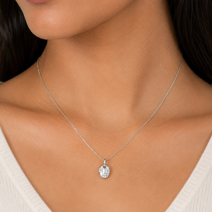 Clover Oval Crystal Silver ChainPendant