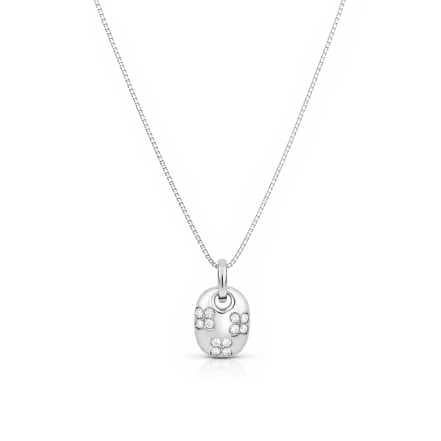 Clover Oval Crystal Silver ChainPendant
