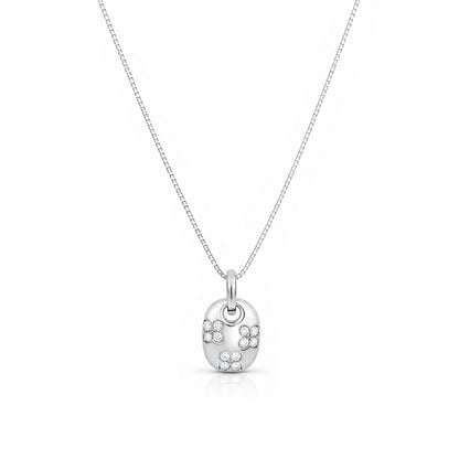 Clover Oval Crystal Silver ChainPendant