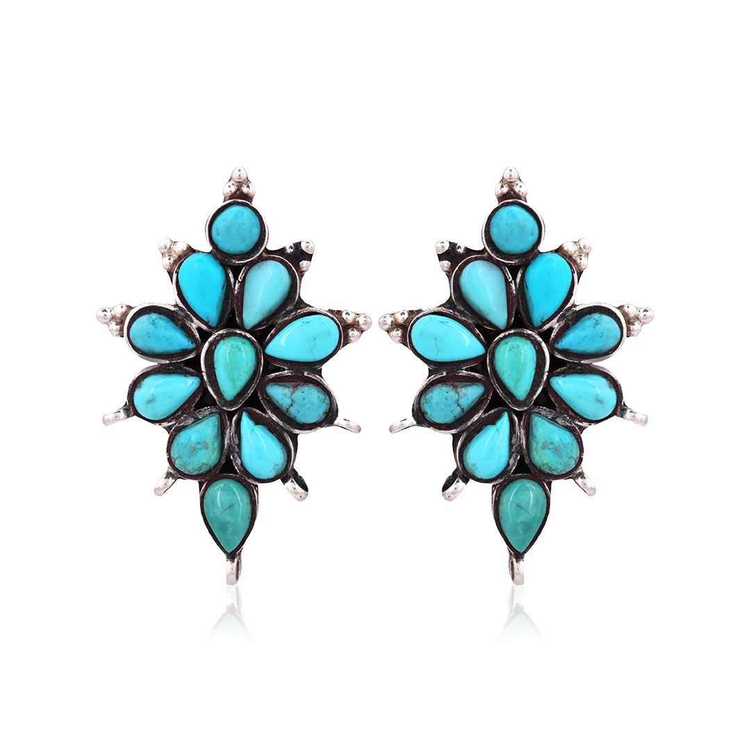 Cluster Blue Turquoise Sterling Silver Stud