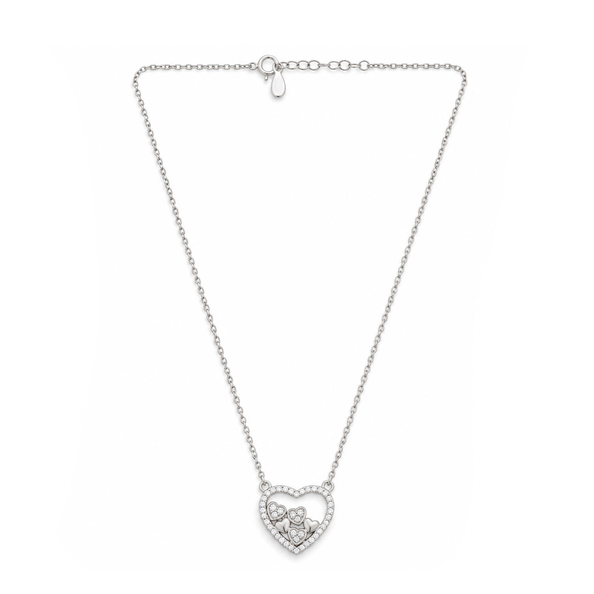 Cluster Floating Hearts Sterling Silver Chain Pendant
