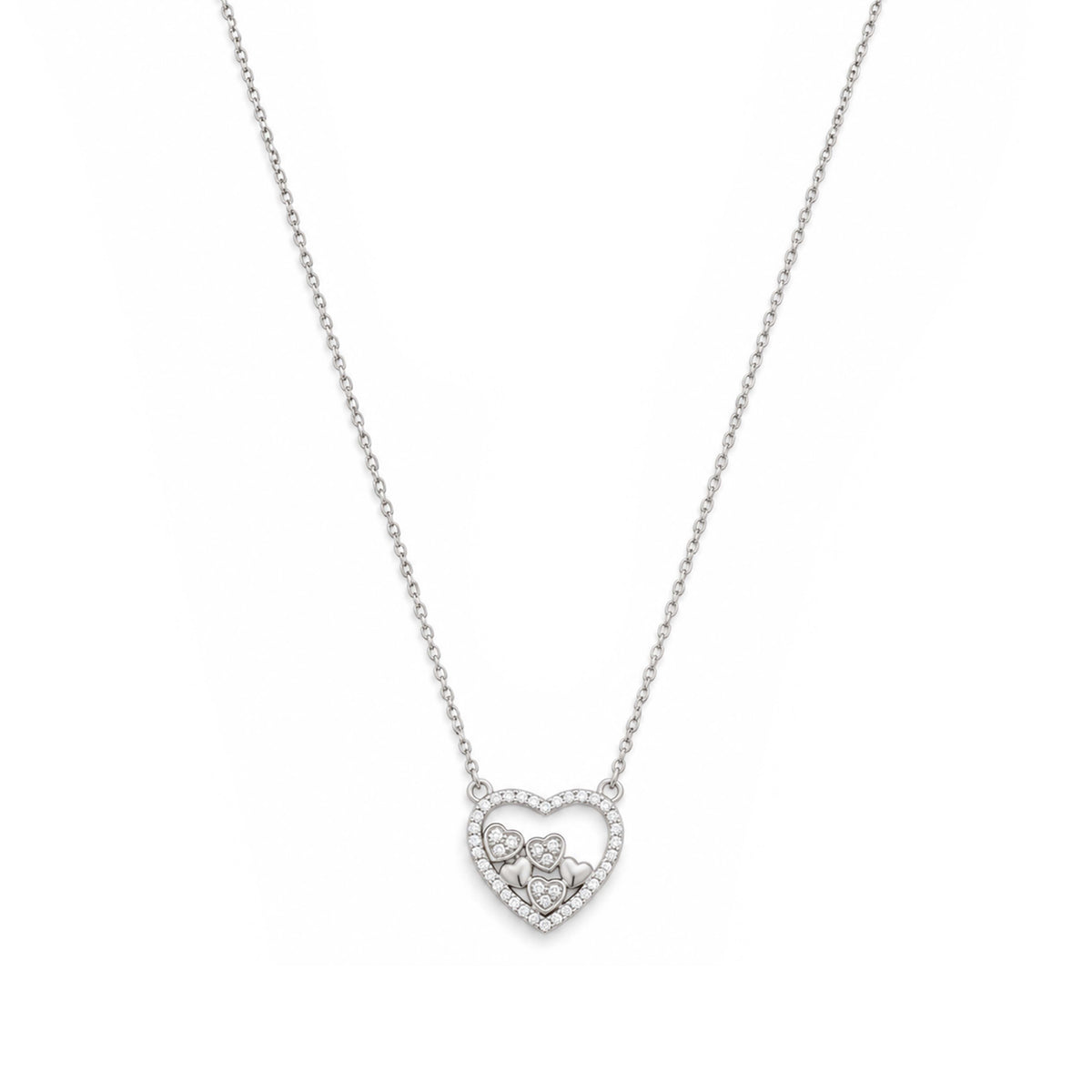 Cluster Floating Hearts Sterling Silver Chain Pendant