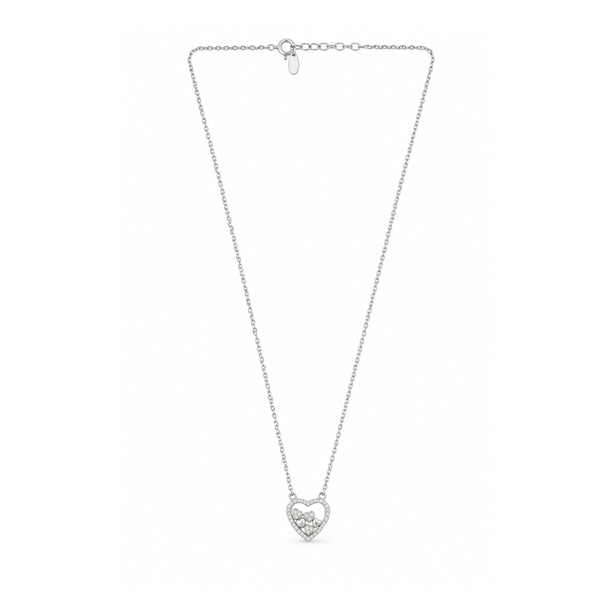 Cluster Floating Hearts Sterling Silver Chain Pendant