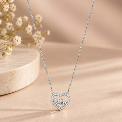 Cluster Floating Hearts Sterling Silver Chain Pendant
