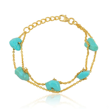 Coastal Turquoise Stone Golden Double Strand Bracelet