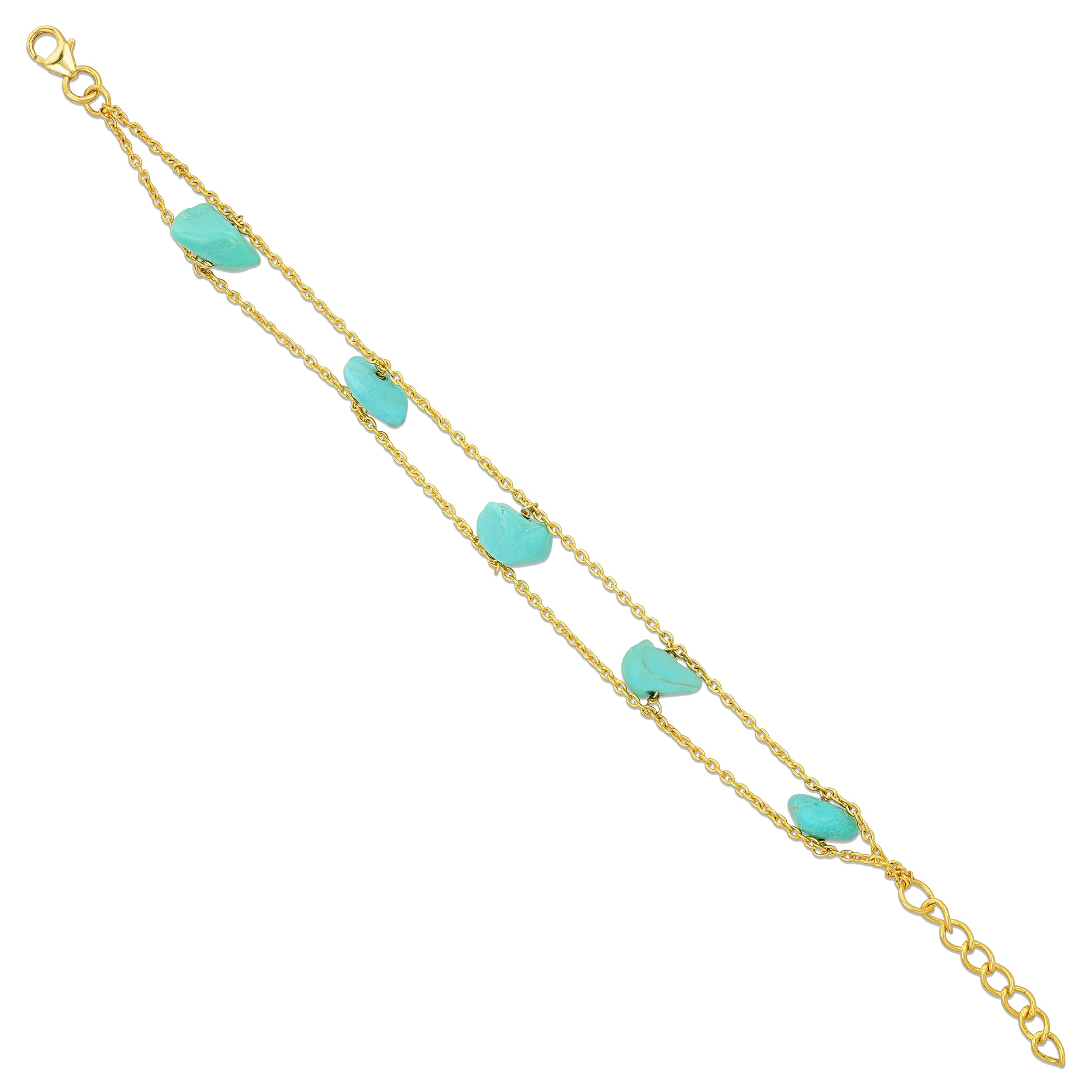 Coastal Turquoise Stone Golden Double Strand Bracelet