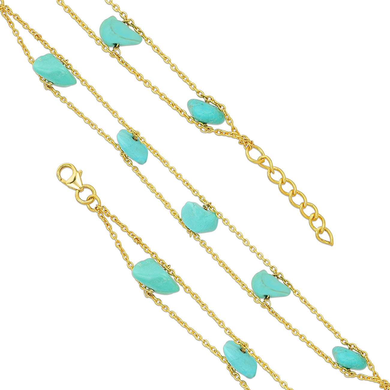 Coastal Turquoise Stone Golden Double Strand Bracelet