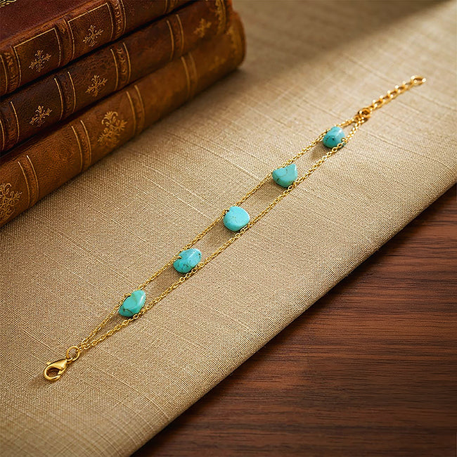 Coastal Turquoise Stone Golden Double Strand Bracelet